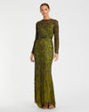 Mac Duggal #5124 Olive Green Beaded Long Sleeve Evening Gown 