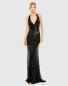 Mac Duggal #5390 Sleeveless Faux Wrap Sequin Embellished Cut Out Back Black 