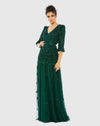 Mac Duggal #5497 Embellished Long sleeve A line gown - Emerald