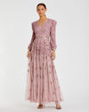 Mac Duggal #5497 Embellished Long sleeve A line gown - Rose