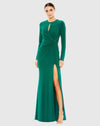 Mac Duggal #55708 Long Sleeve Keyhole Draped Gown - Emerald