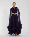 Mac Duggal  #56082 Chiffon Cape Sleeve Ankle-Length Dress With Keyhole- Amethyst 