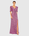 Mac Duggal #5610 Puff Sleeve Sequin Wrap Gown 