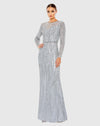Mac Duggal 5644 Beaded Long Sleeve Evening Gown Platinum