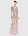 Mac Duggal #5644 Embellished Illusion High Neck Long Sleeve Gown Mocha