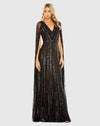 Mac Duggal #5915 Sequined V-Neck Gown with Cape Sleeves - Blackberry