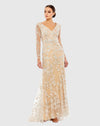 Mac Duggal #70239 Embroidered V Neck Long Sleeve Trumpet Gown