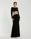 Mac Duggal #79445 Long Draped Sleeve Sheer Embellished Detail Gown