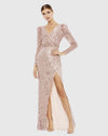 Sequin Puff Long Sleeve Gown - Sky Blue