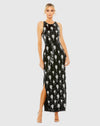 Overlay Sequin Floral Detail Gown - Black