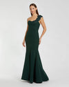 Mac Duggal Dark Green Crepe One Shoulder Beaded Flower Mermaid Gown #11851