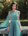 Mac Duggal Green Sleeveless High Neck Cape Back Heat Pleated Gown #49716 