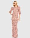 Mac Duggal, Sequin Detail Modest Column Gown - Rosewood