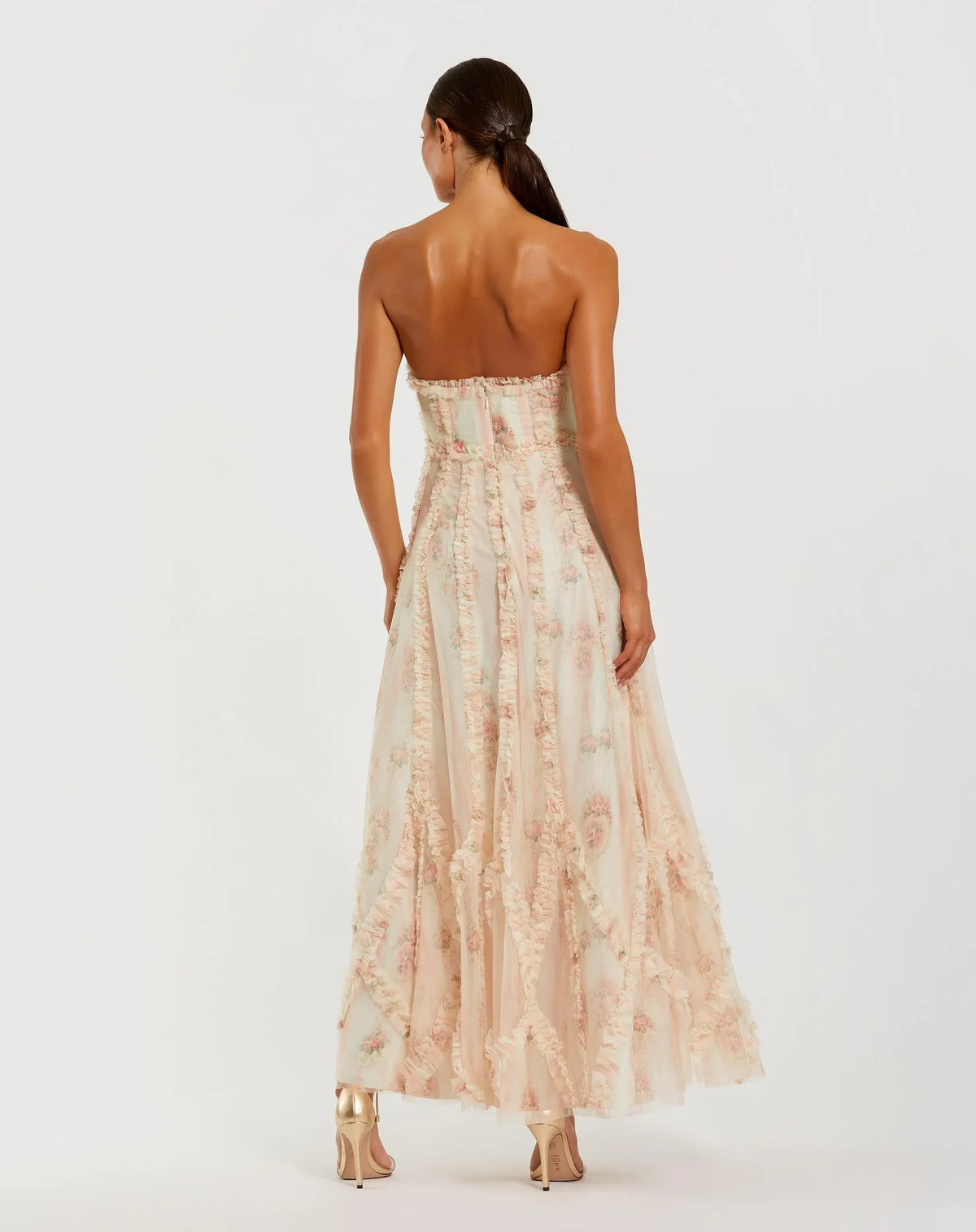 Ruffle Floral Strapless Dress - Ivory