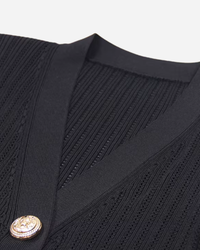 Natalyska Black V Neck Long Sleeve Gold Button Detail Cardigan 