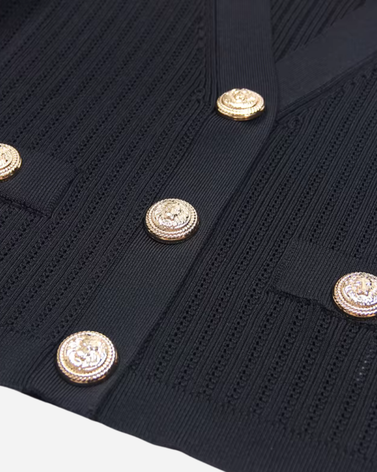 Natalyska Black V Neck Long Sleeve Gold Button Detail Cardigan