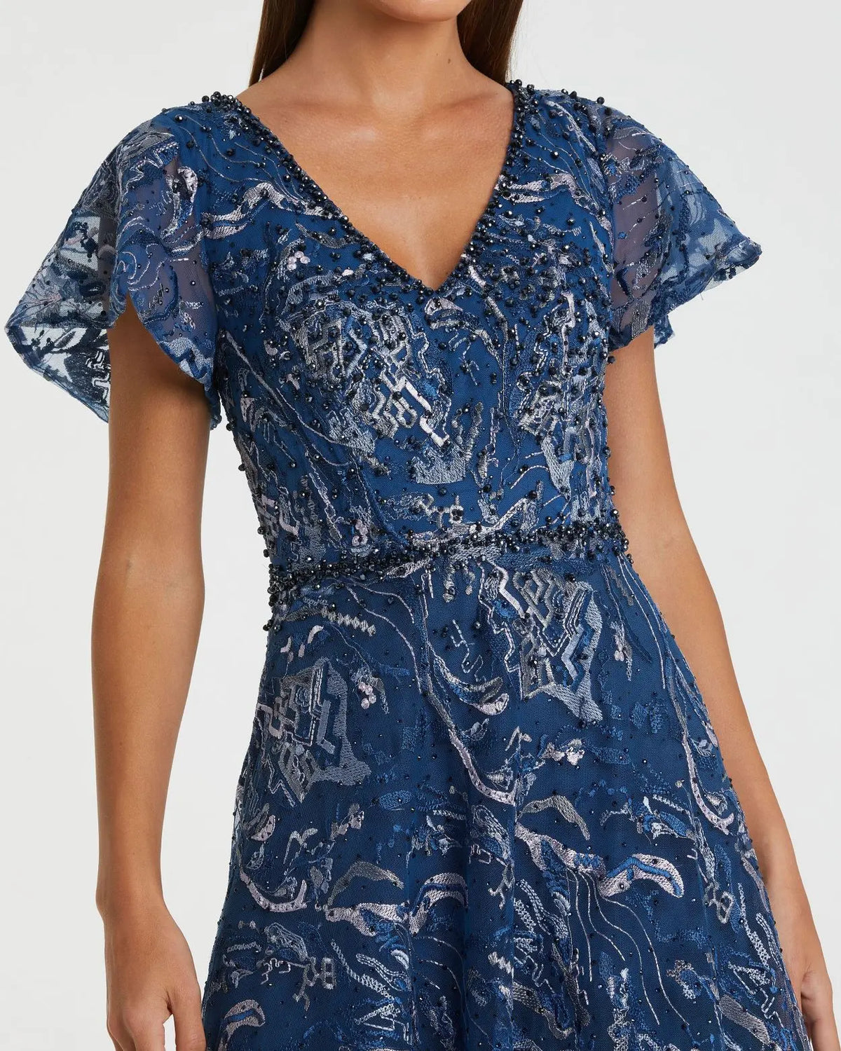 Embellished A-Line Gown - Navy