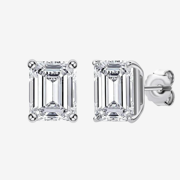 Emerald Cut, Wedding Day Earrings, 2 Carat, Sterling Silver