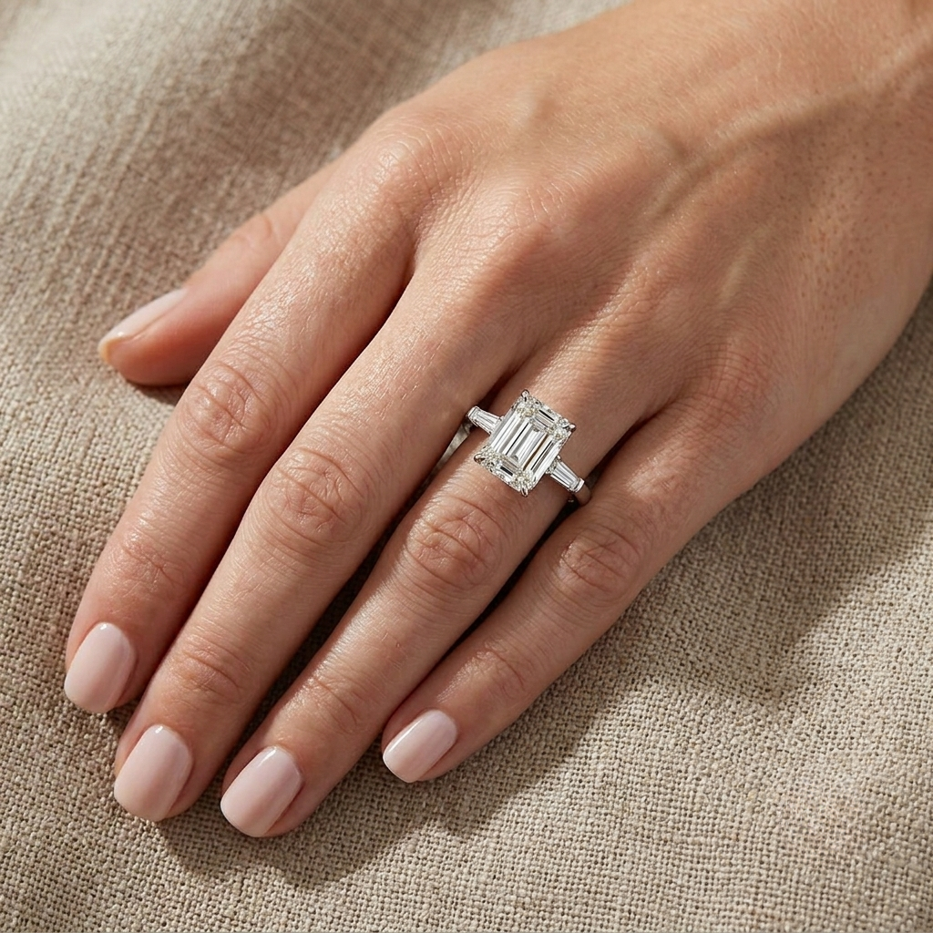 Emerald Cut, Engagement Ring, 5 Carats, Sterling Silver