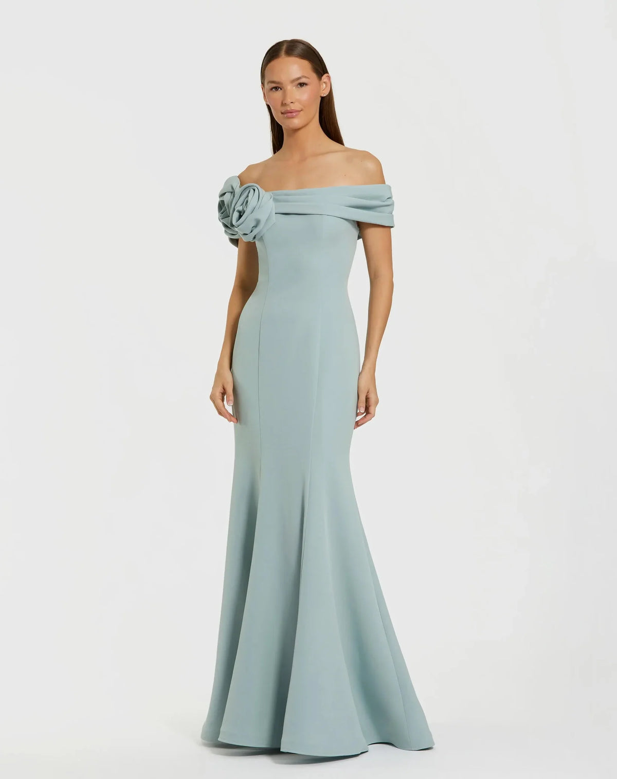 Mac Duggal Blue Off The Shoulder Crepe Mermaid Gown #21104 Sage Green