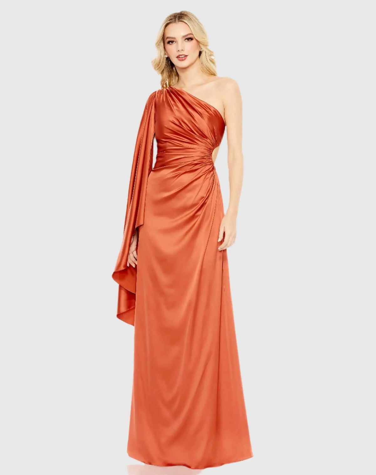 Mac Duggal Pink One Shoulder Bell Sleeve Draped Gown #68340 Rust 