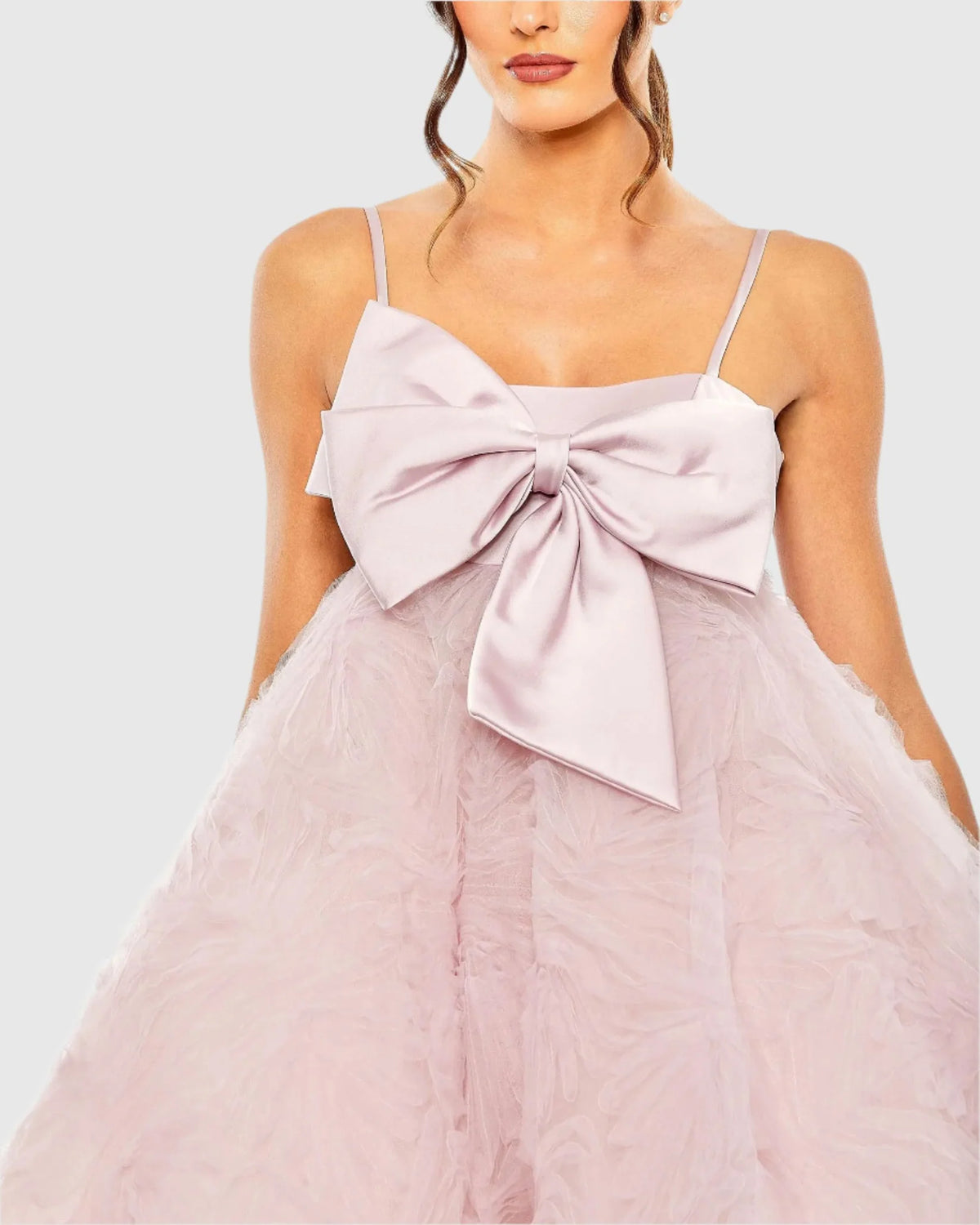 Bow Front Tulle Mini Dress - Rose