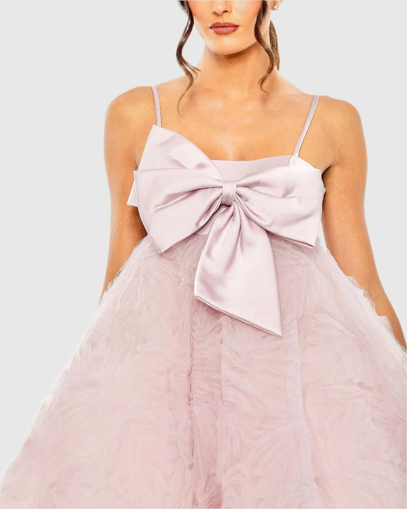 Bow Front Tulle Mini Dress - Rose