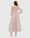 Embellished Bow Belt Illusion Long Sleeve A Line Dress - Jade
