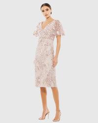 Mac Duggal Pink Embellished Illusion Butterfly Sleeve Cocktail Dress #67909 Rose Pink