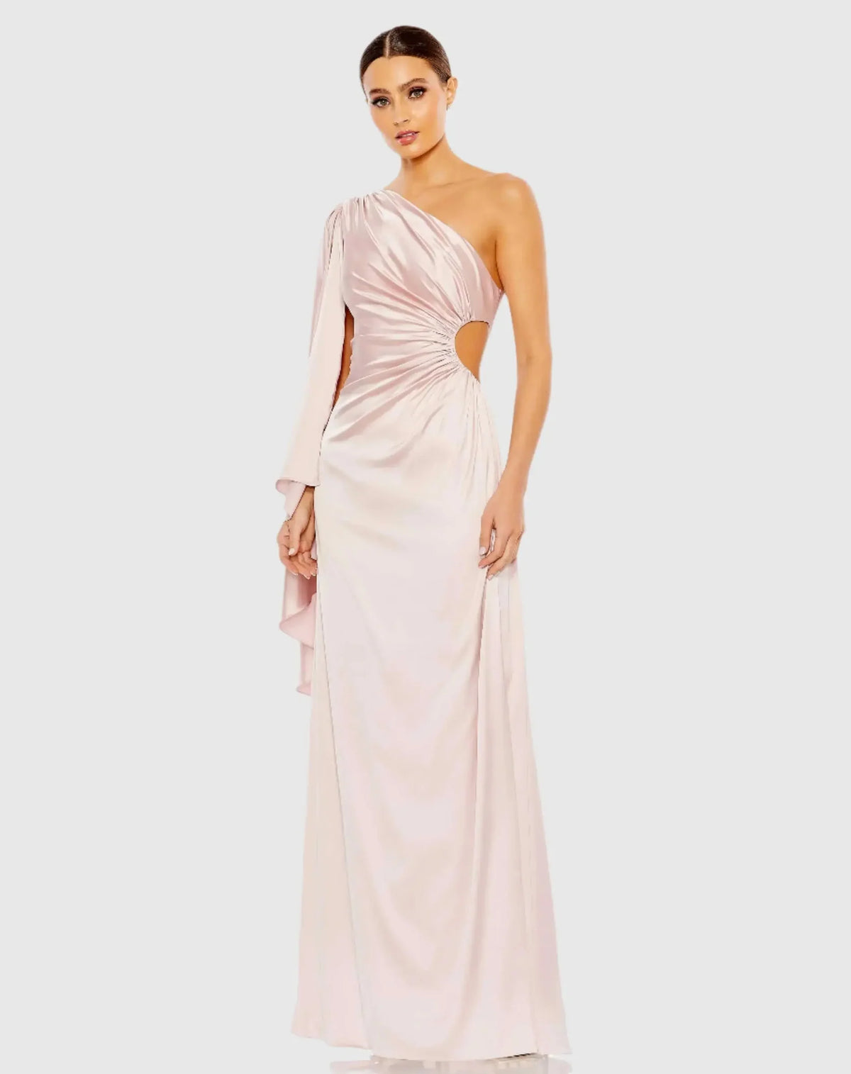 Mac Duggal Pink One Shoulder Bell Sleeve Draped Gown #68340 Ballet Pink 