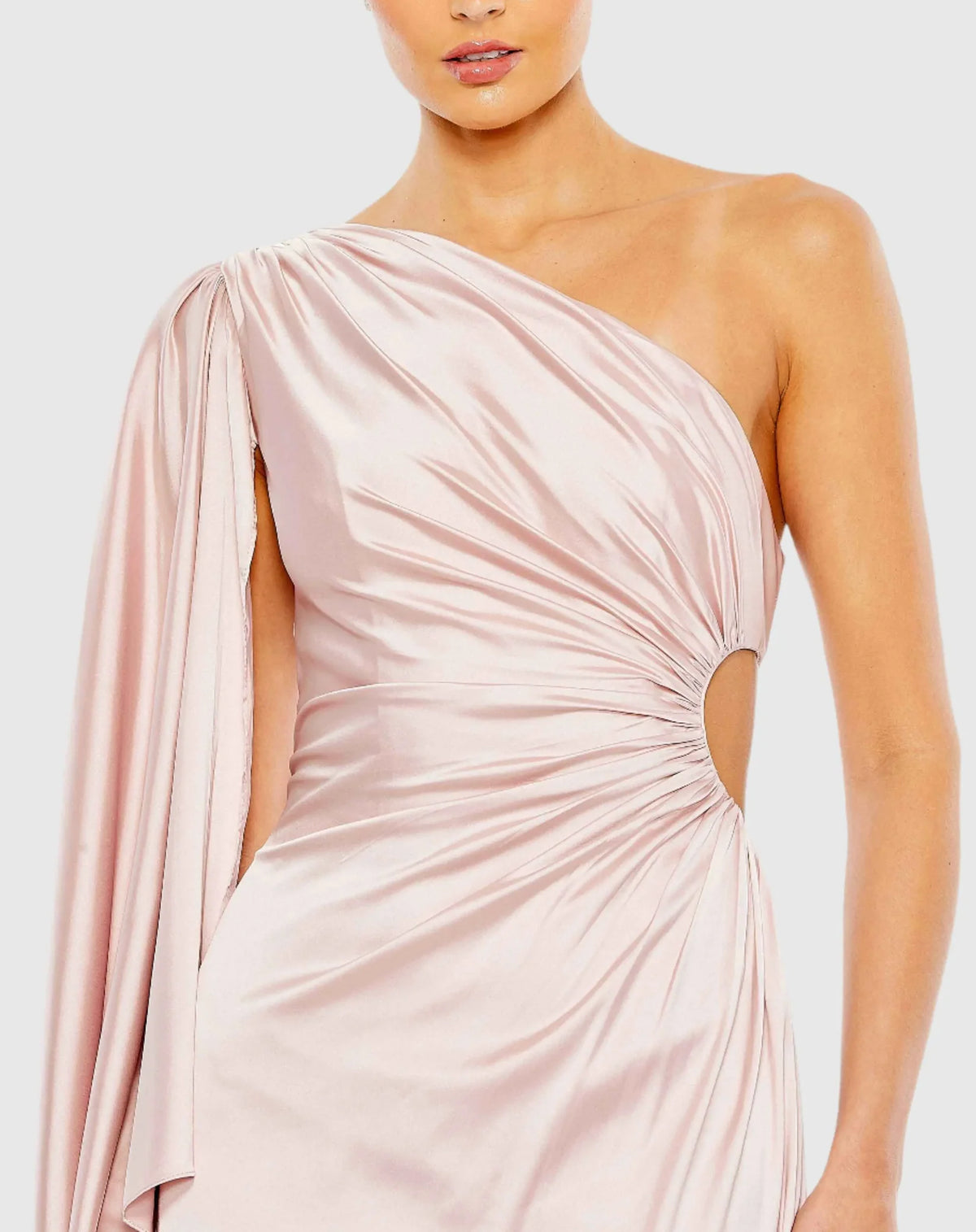One Shoulder Bell Sleeve Draped Gown - Ballet Pink