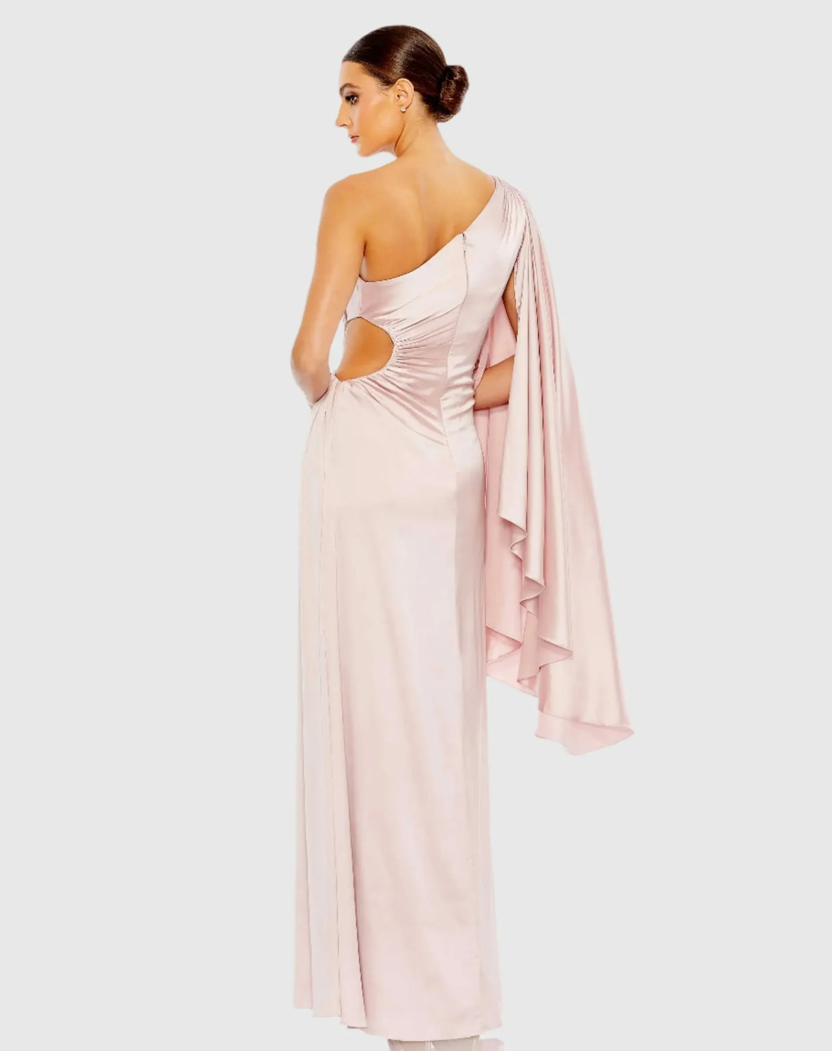 One Shoulder Bell Sleeve Draped Gown - Rust