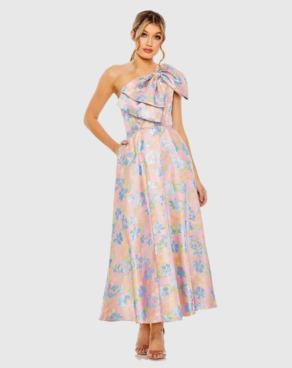 Mac Duggal Pink One Shoulder Embroidered Floral A Line Dress #49623 
