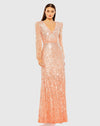 Mac Duggal Pink V Neck Empire Waist Puff Shoulder Sequin Embellished Gown #5643 Peach 