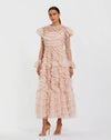 Mac Duggal Pink Tiered Ruffle Trim Long Sleeve Midi Dress  Porcelain #8274 