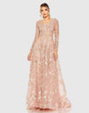 Mac Duggal Multicolor Long Sleeve Beaded Applique Gown Dusty Rose #20214 