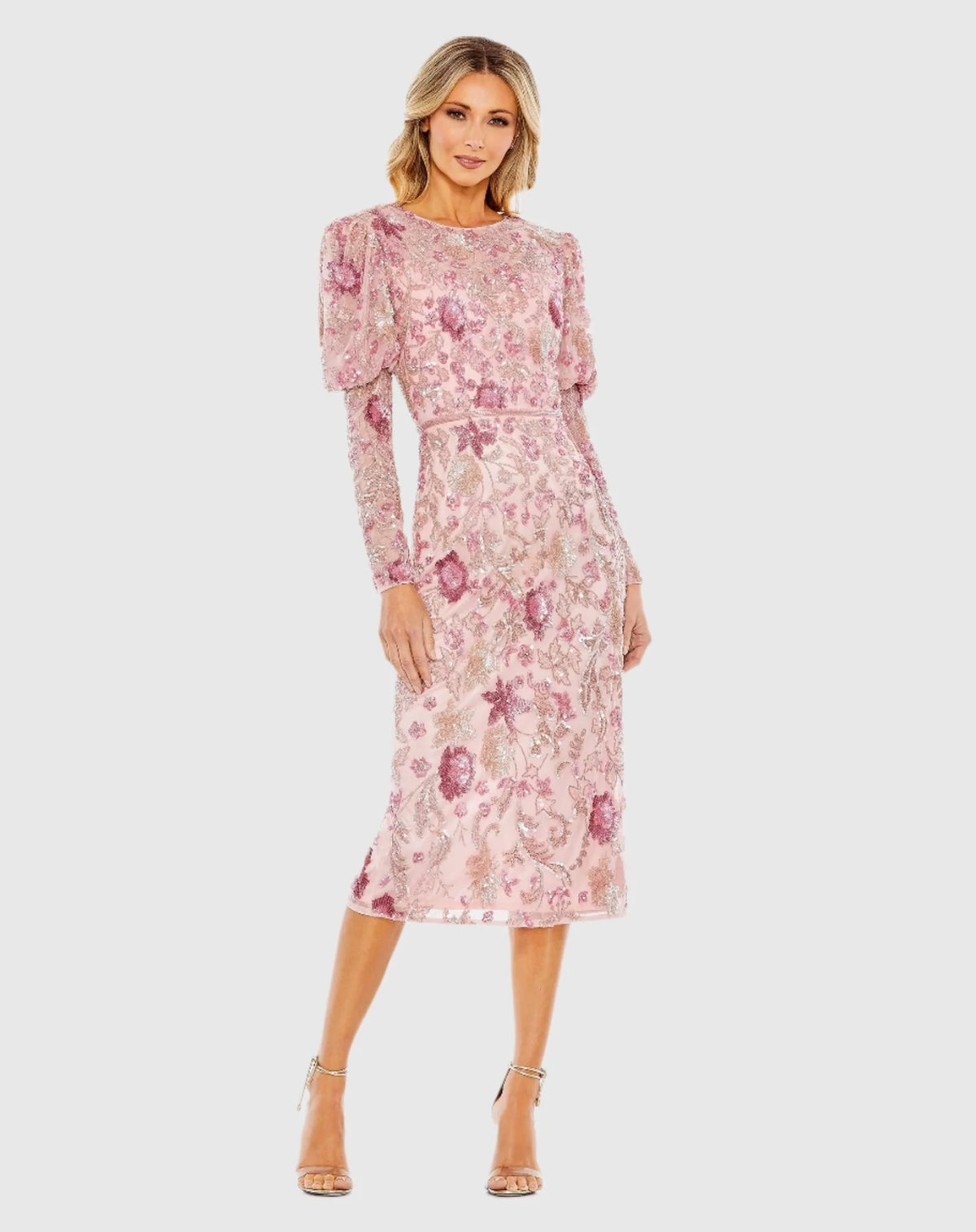 Mac Duggal Pink Embellished Puff Sleeve High Neck Modest Dress #5590