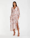 Mac Duggal, Floral print ruffle midi dress - Bush #55880