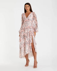 Mac Duggal, Floral print ruffle midi dress - Bush #55880