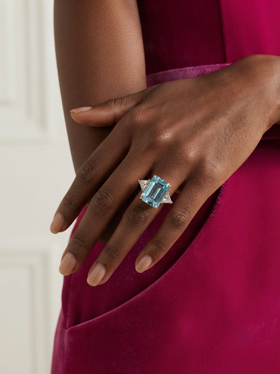 Princess Diana Aquamarine ring, Emerald Cut, Cocktail Ring 