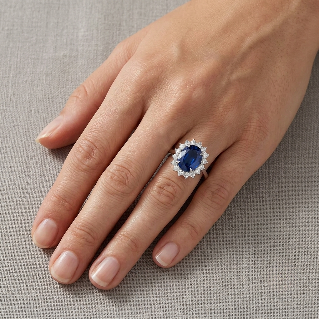 Princess Diana Sapphire Engagement RIng Dupe 6 Carats on Sterling Silver Band