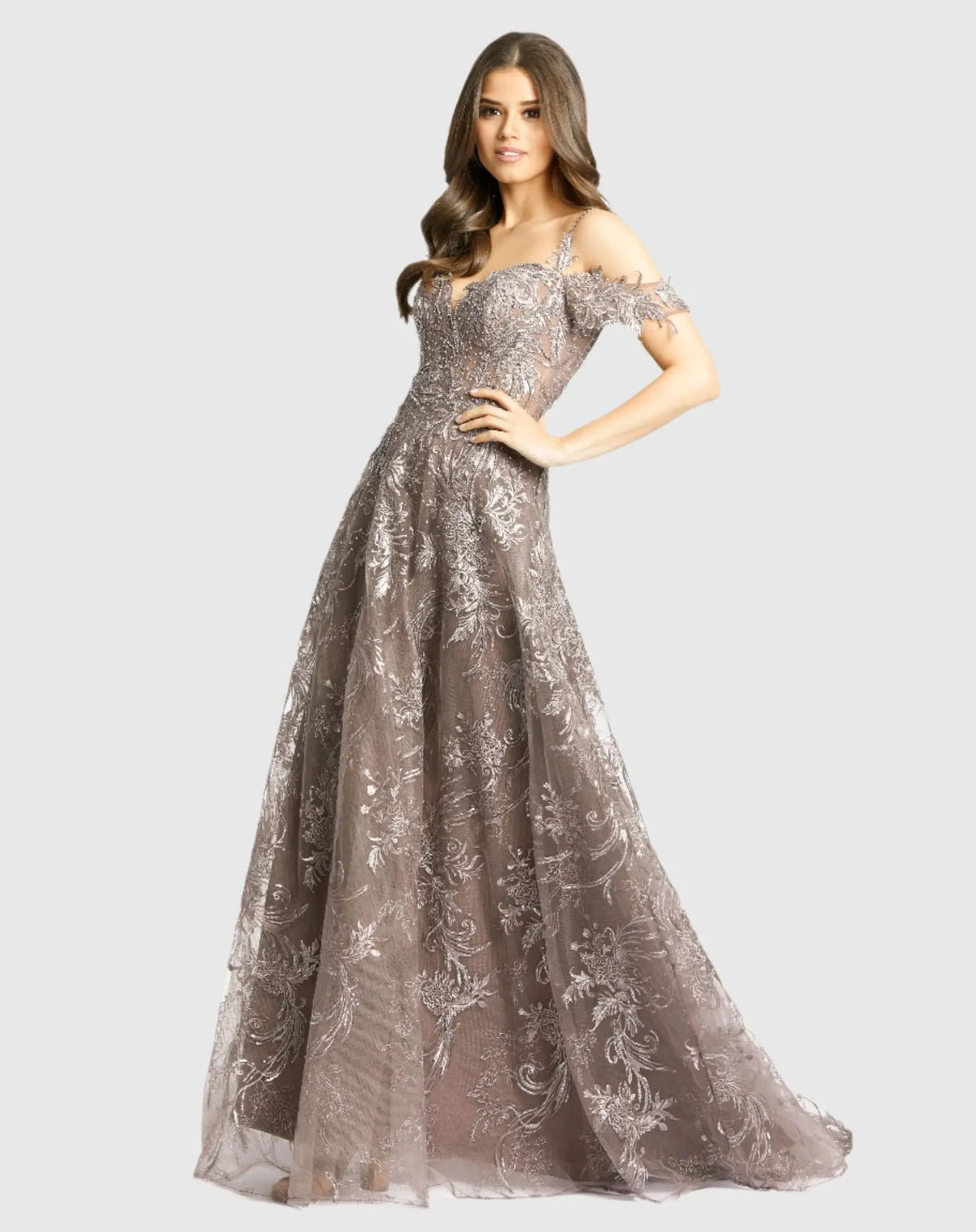 Mac Duggal Purple Embellished Cold Shoulder Sweetheart A Line Gown #20287 Vintage Lilac 