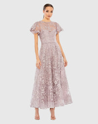 Mac Duggal Purple Embroidered High Neck Cap Sleeve A Line Dress #50665 Lilac