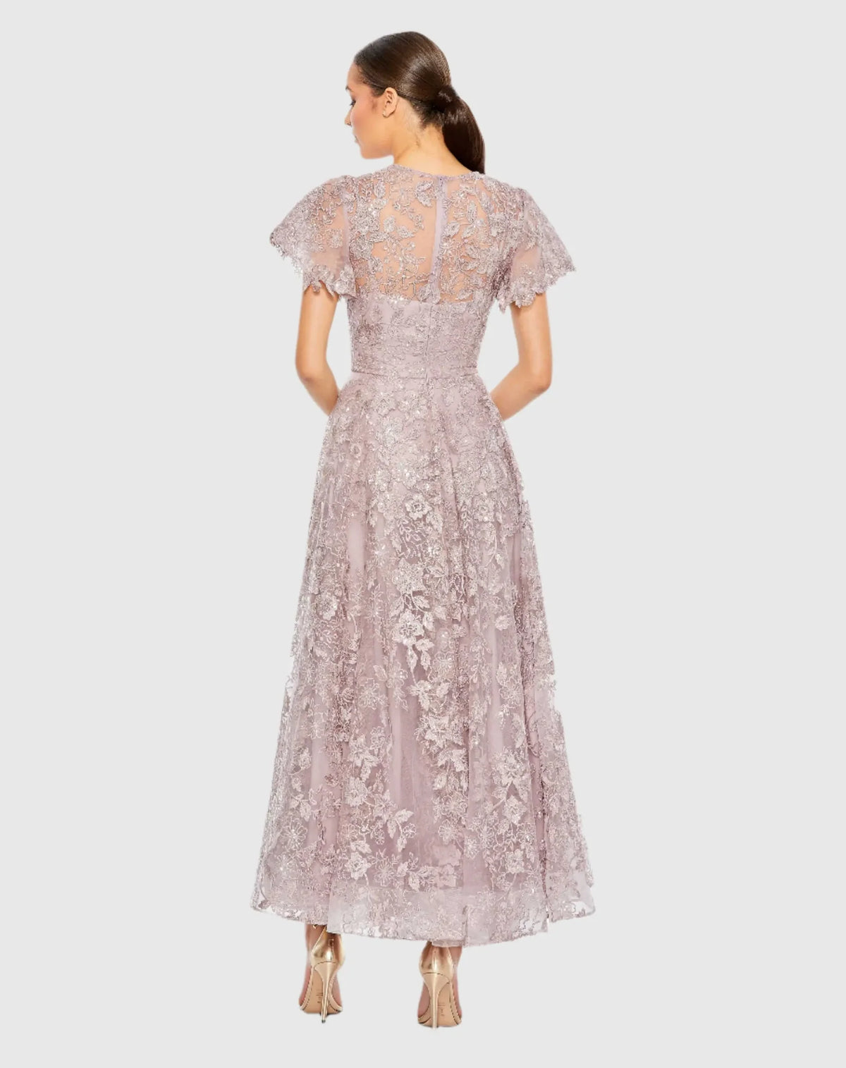 Embroidered High Neck A Line Dress - Lilac
