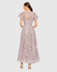 Embroidered High Neck A Line Dress - Lilac