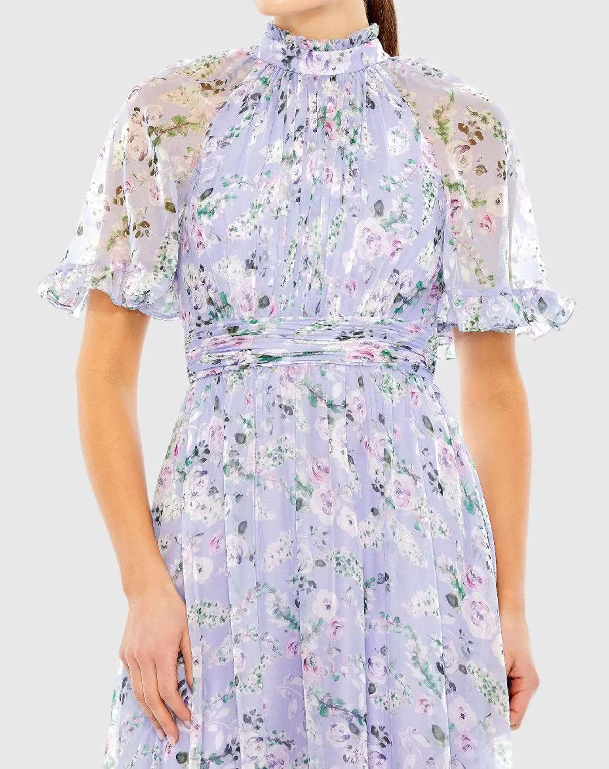 Floral Print High Neck Dress - Purple