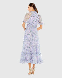Floral Print High Neck Dress - Purple