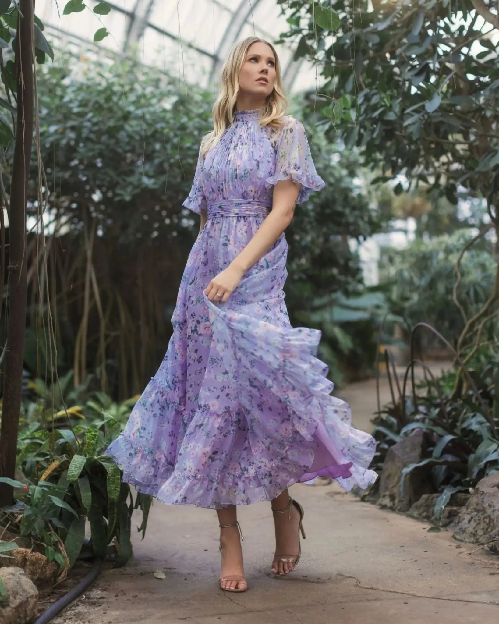 purple floral print high neck raglan sleeve dress purple pink floral printed cotton maxi dress - v neckline with tassel summer maxi dress