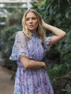 Floral Print High Neck Dress - Purple
