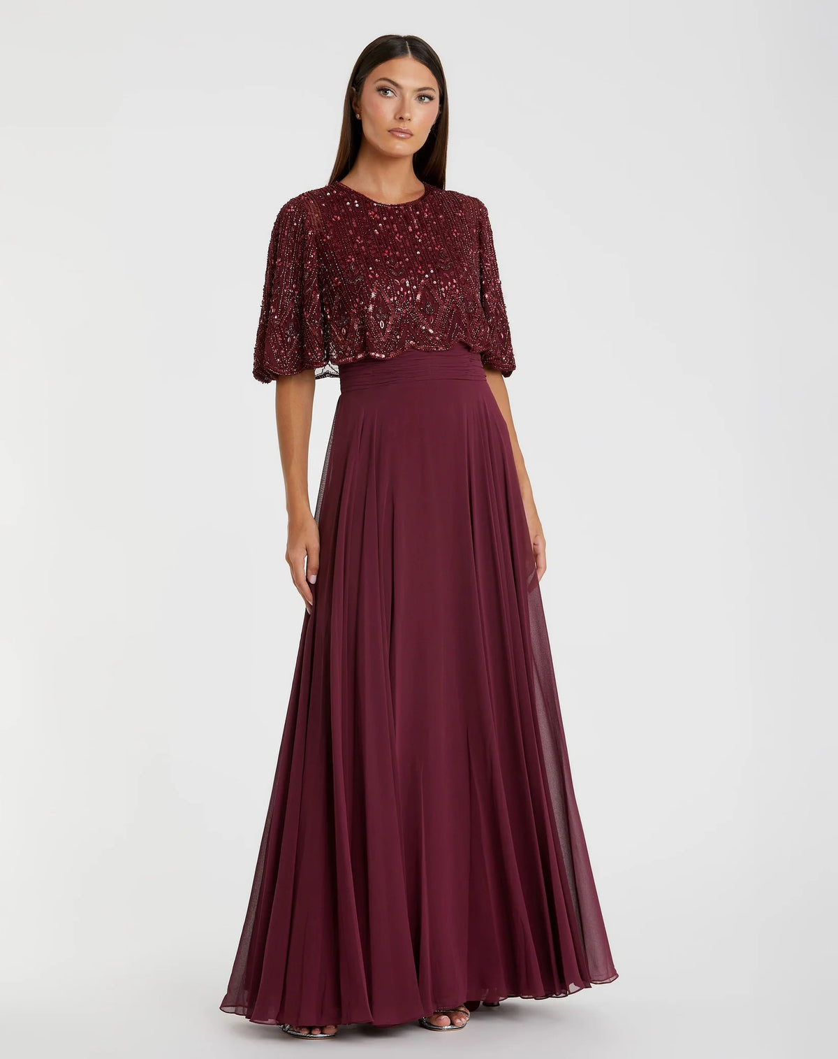 Mac Duggal Red Beaded Overlay A-Line Gown #9181 Aubergine